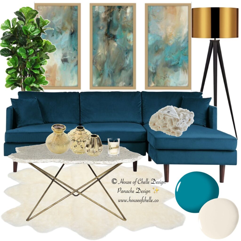 Blue and Gold Modern Living Room