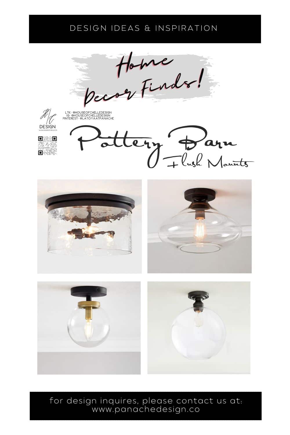 Flush Mount Lighting Fixtures from Pottery Barn; Classic Elegant Modern Flush mount Lighting